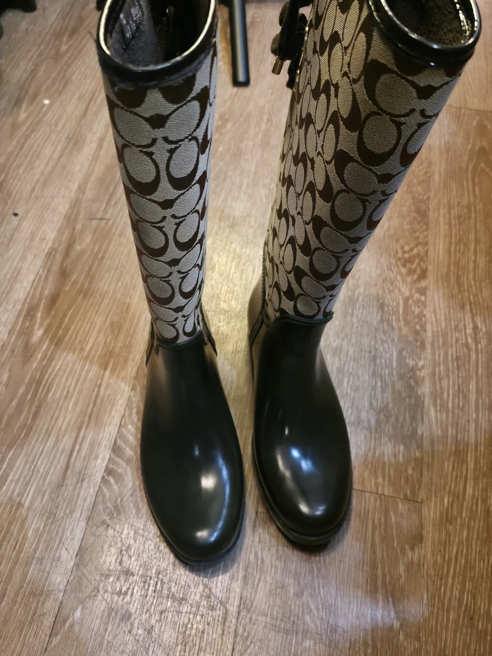 Coach Signature Canvas and Rubber Rain Boots in Forest Green - Picture 3 of 8